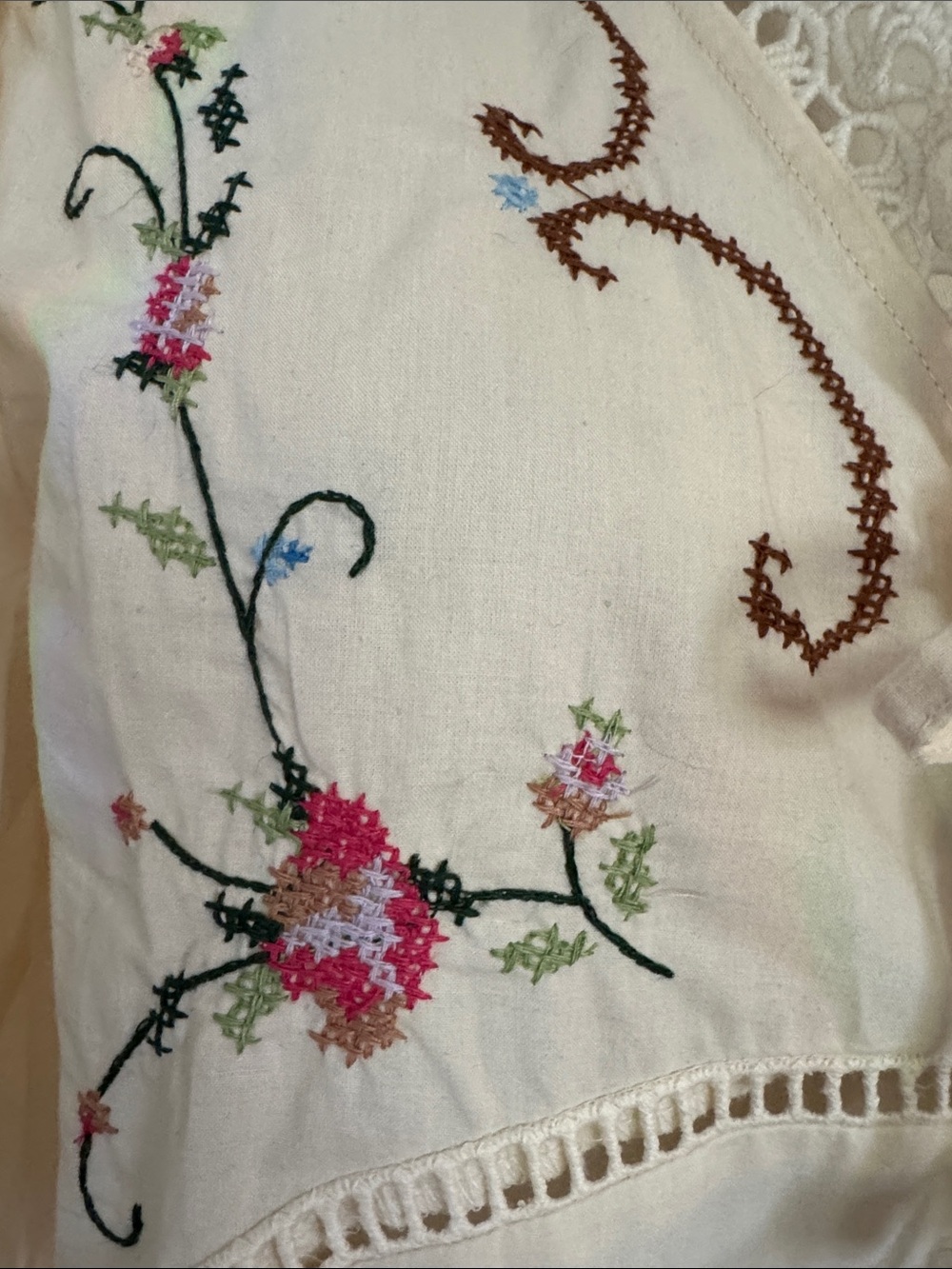 Embroidered Cream Tie-Front Peasant Top - Picture 5 of 6